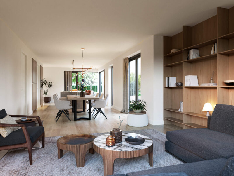 Interieurontwerp woonkamer van een woning uit nieuwbouwproject De Hoeven in 's Gravenmoer