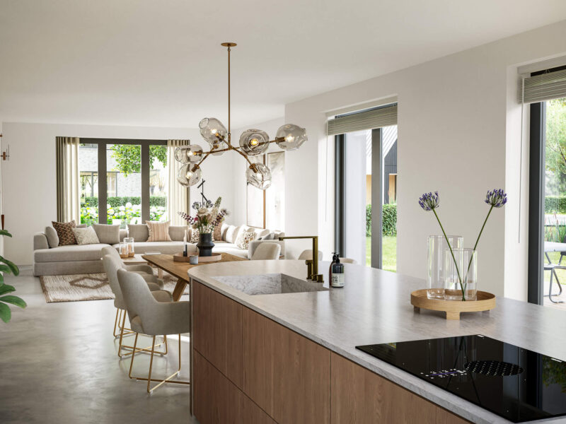 Interieurontwerp keuken en woonkamer binnen een De Hoeven-woning in 's Gravenmoer