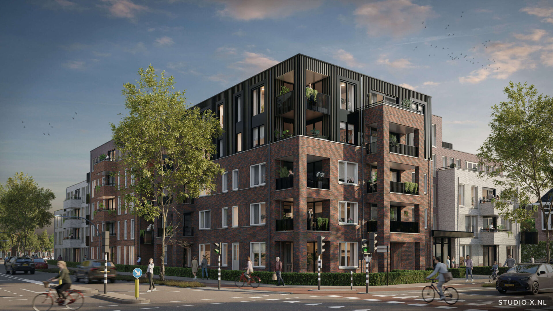 Render zijaanzicht De Rijter in Almelo