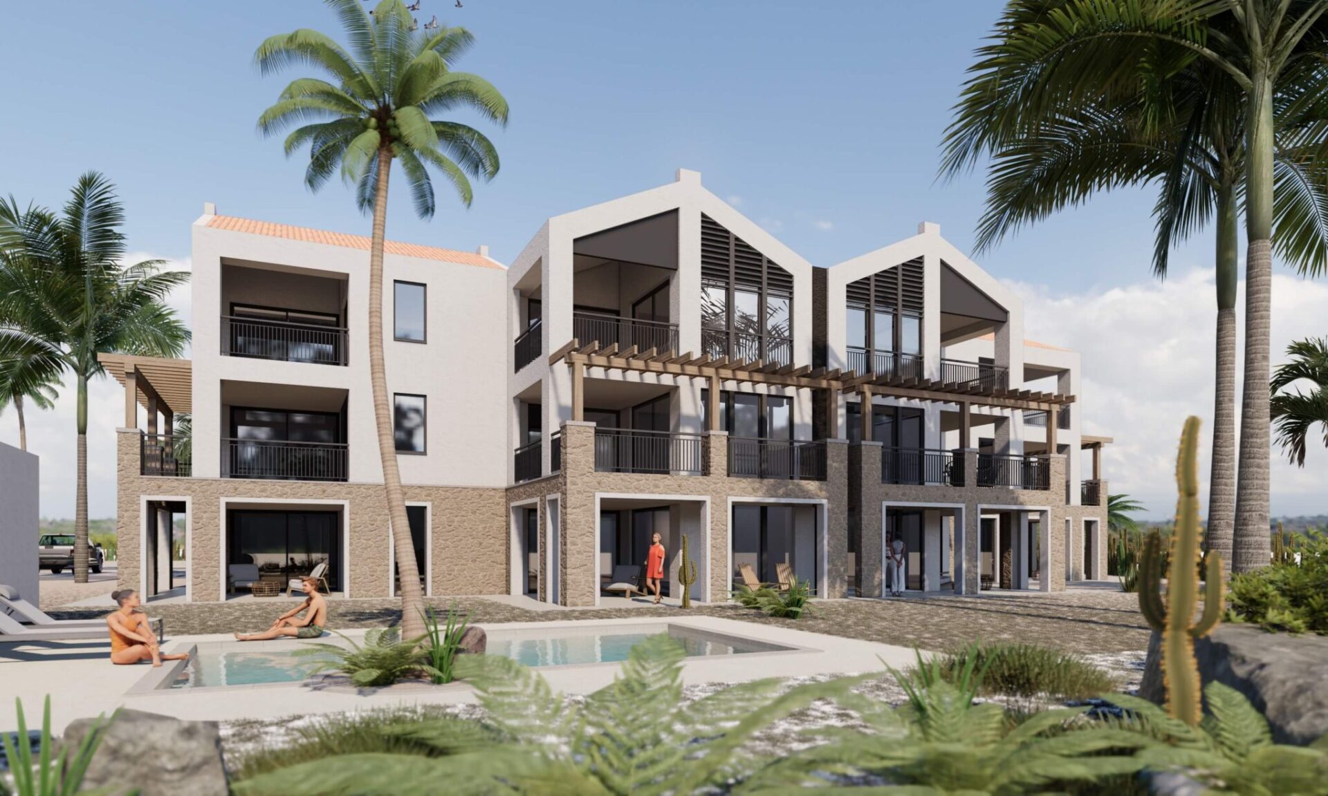 Scaled render van appartementen 'Hofi Azalea' op Bonaire