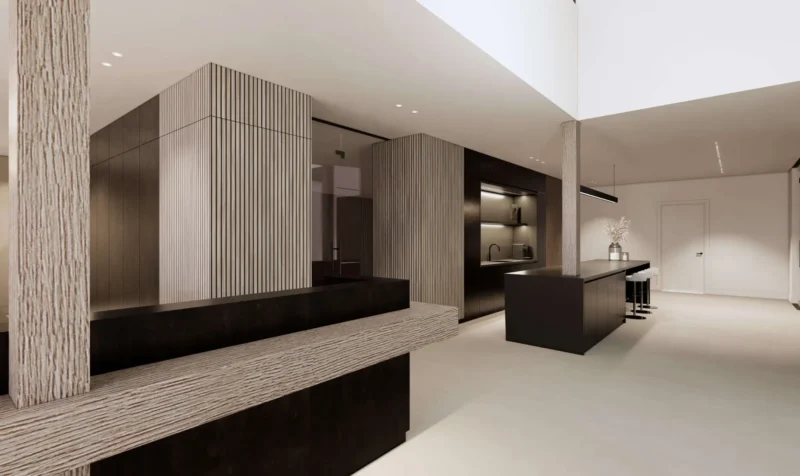 Render interieurontwerp: de keuken binnen kantoor Morrenhof-Jansen