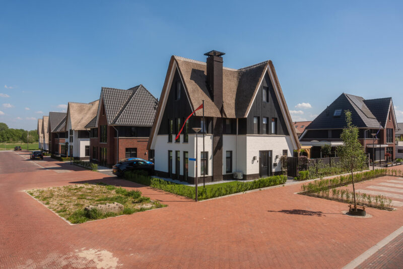 Zijaanzicht van rietgedekte woning in Nieuw Boorn