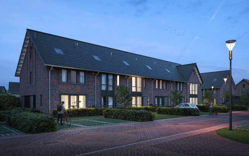 Sfeerbeeld in de avond van woonwijk Rijndael Buitenplaats