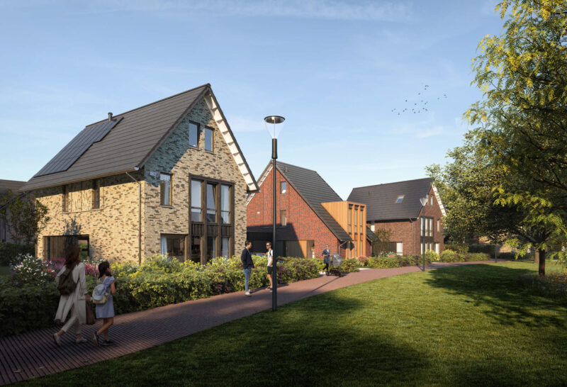Zijaanzicht woningen binnen Rijndael Buitenplaats